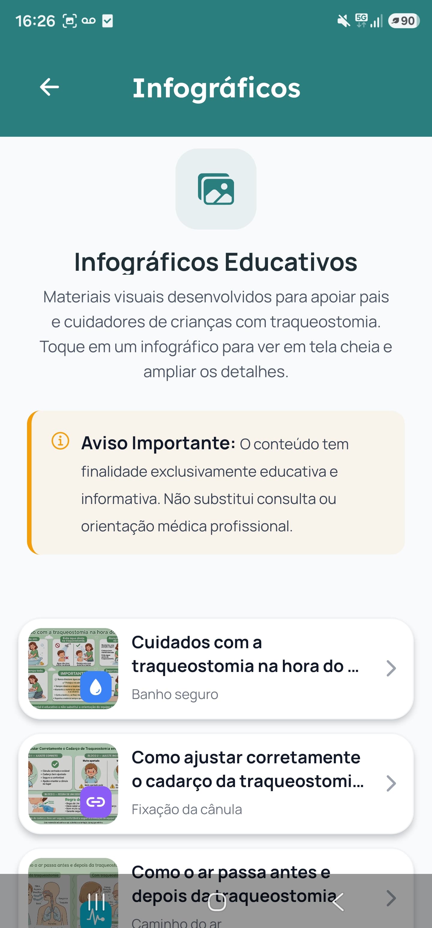 Tela de Infográficos Educativos do VAP App